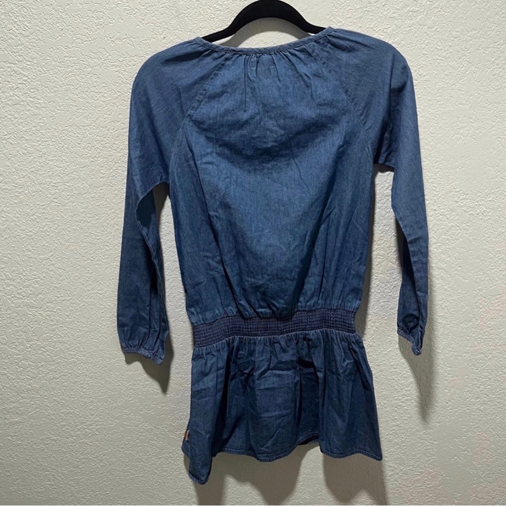 Lucky Brand Chambray Embroidered Peasant Drop Waist Dress - Picture 6 of 10